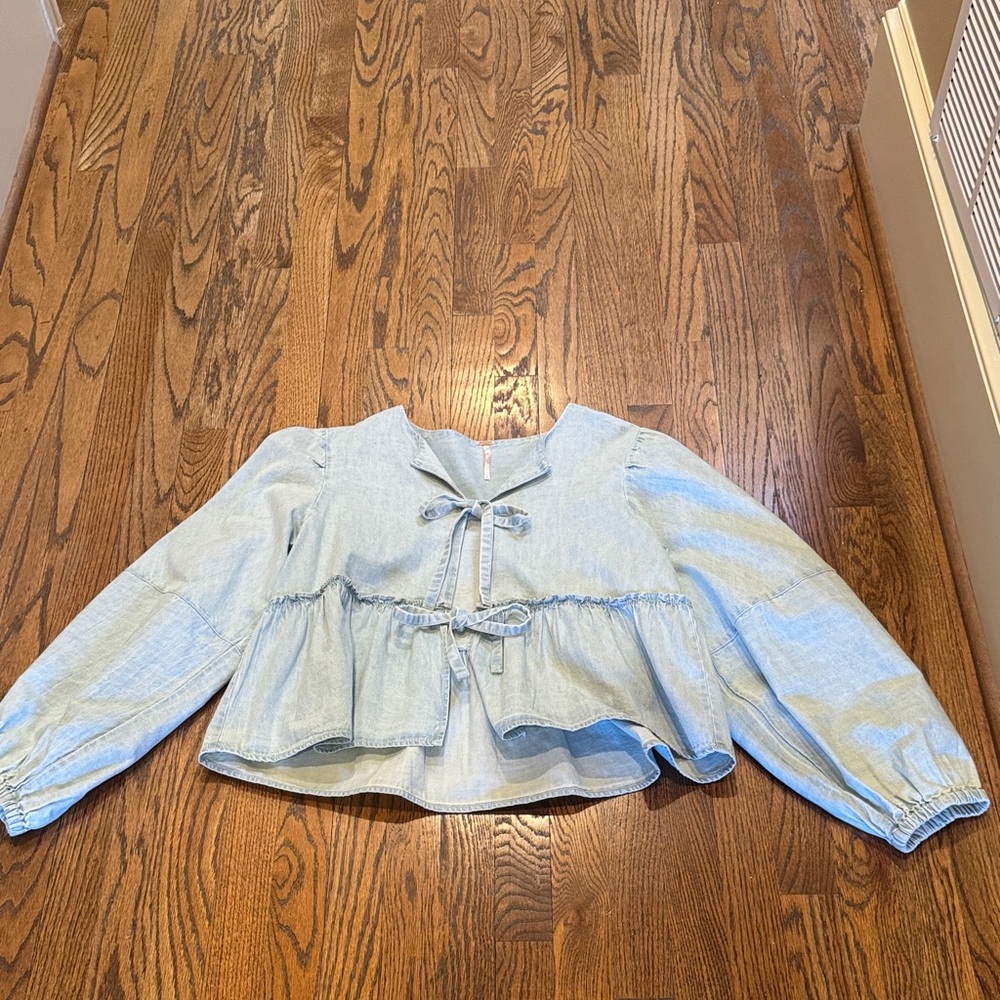 Free People Denim top with tie front closure